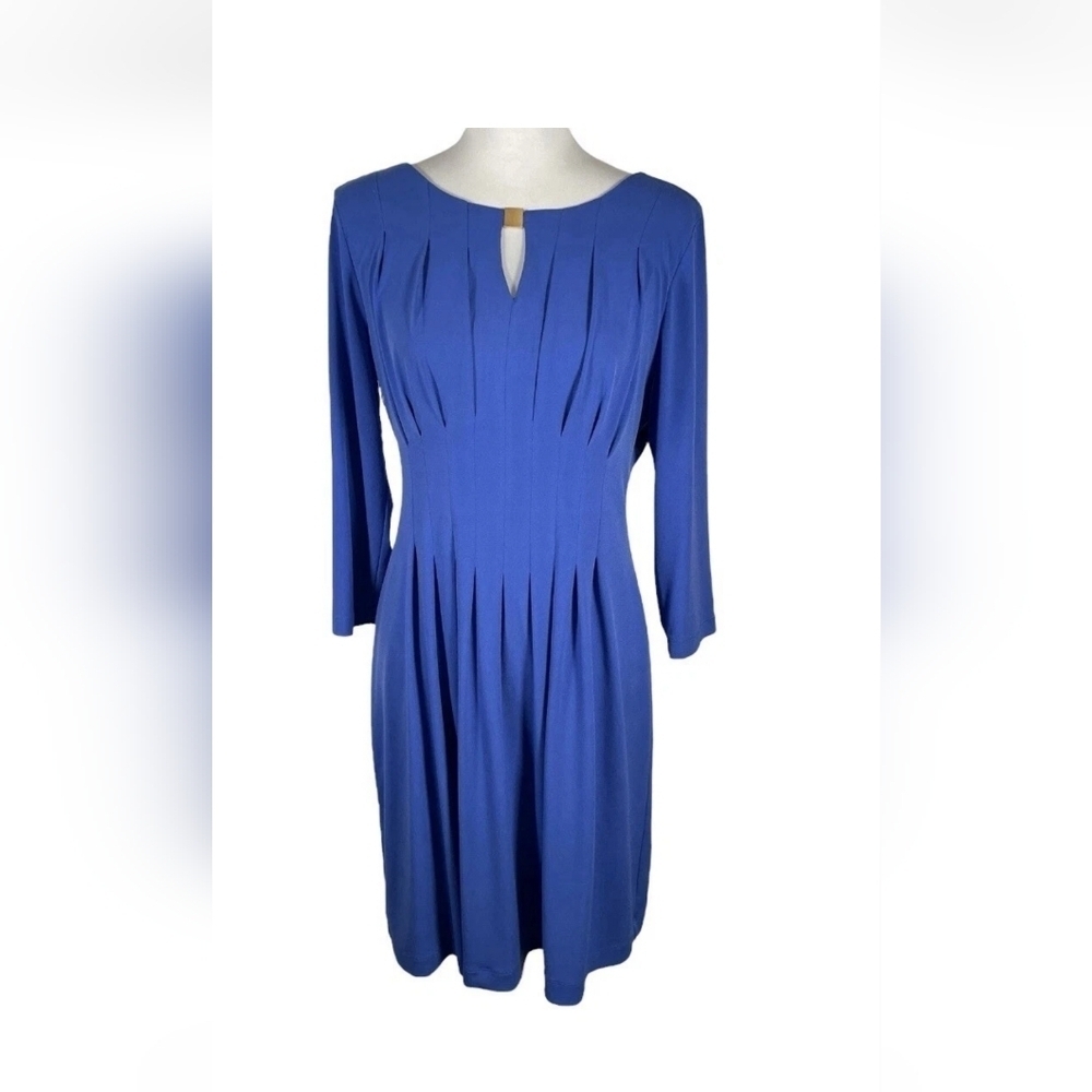 Tahari Royal Blue Pleated Long Sleeve Dress